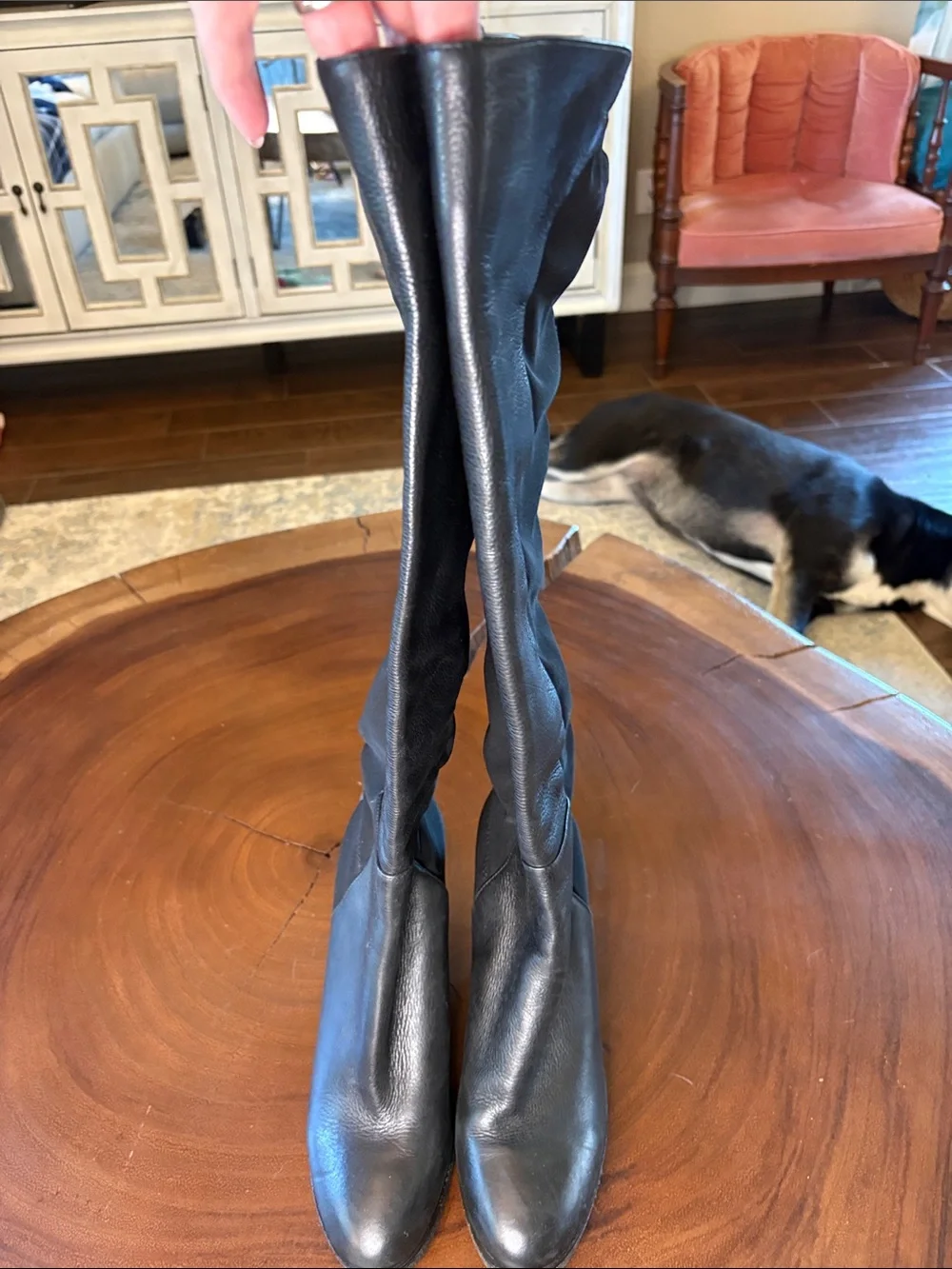 Vince Camuto Kaelen Knee High Wedge Boots Black Leather Tall Boots Sz 9.5